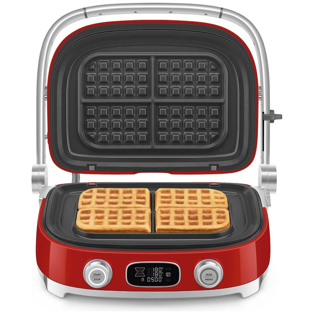 Smeg 50s Style Countertop Multifunctional Grill - Red, 2000W, Ceramic Plates, Drip Tray - MGF01RDAU
