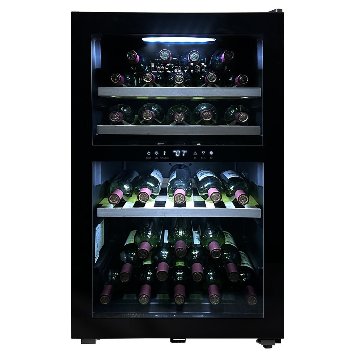 LeCavist 118L Dual Zone 56 Bottle Wine Fridge - Black, Frost Free, Double Glazed Door - LKS56VN2Z