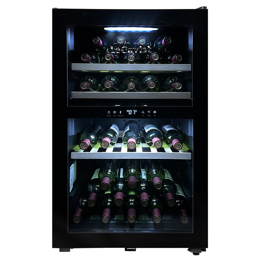 LeCavist 118L Dual Zone 56 Bottle Wine Fridge - Black, Frost Free, Double Glazed Door - LKS56VN2Z