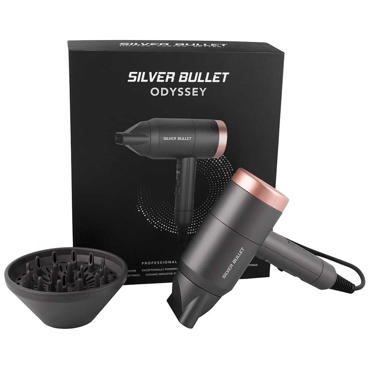 Silver Bullet Odyssey hair dryer 1800W - lightweight design, negative ions, diffuser - 900662
