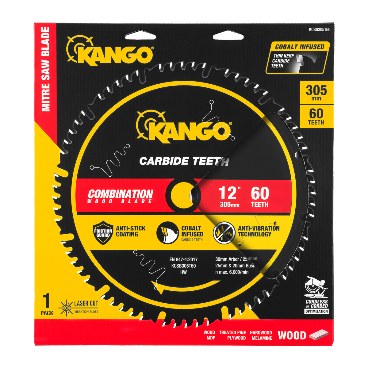 Kango 305mm 60T Wood Mitre Saw Blade - Cobalt Carbide - Precision Cuts - SuperSaverAU - view 2