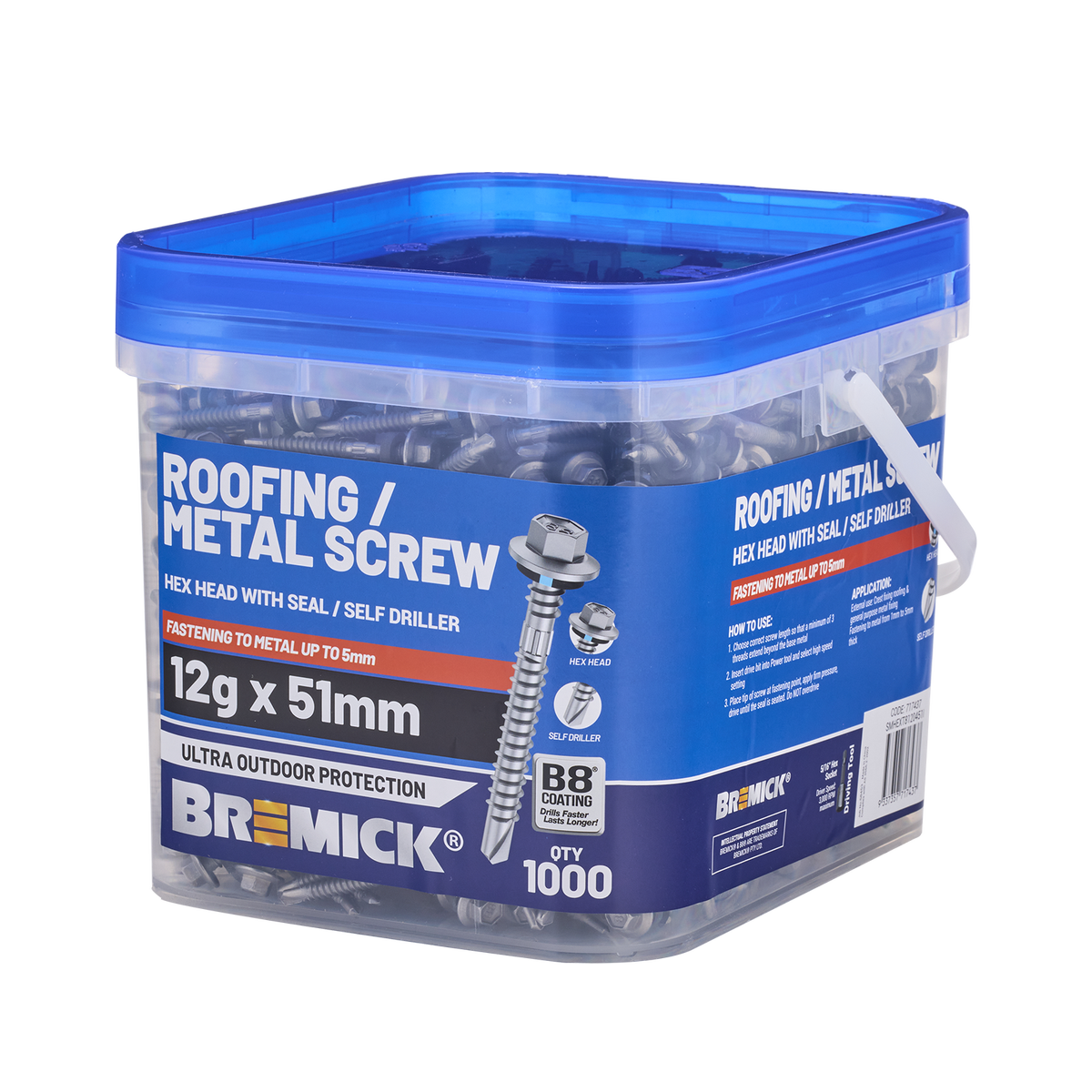 Bremick Metal Hex Screw 12g x 51mm - Box of 1000 - Watertight Seal - Corrosion Resistant - SuperSaverAU - view 1