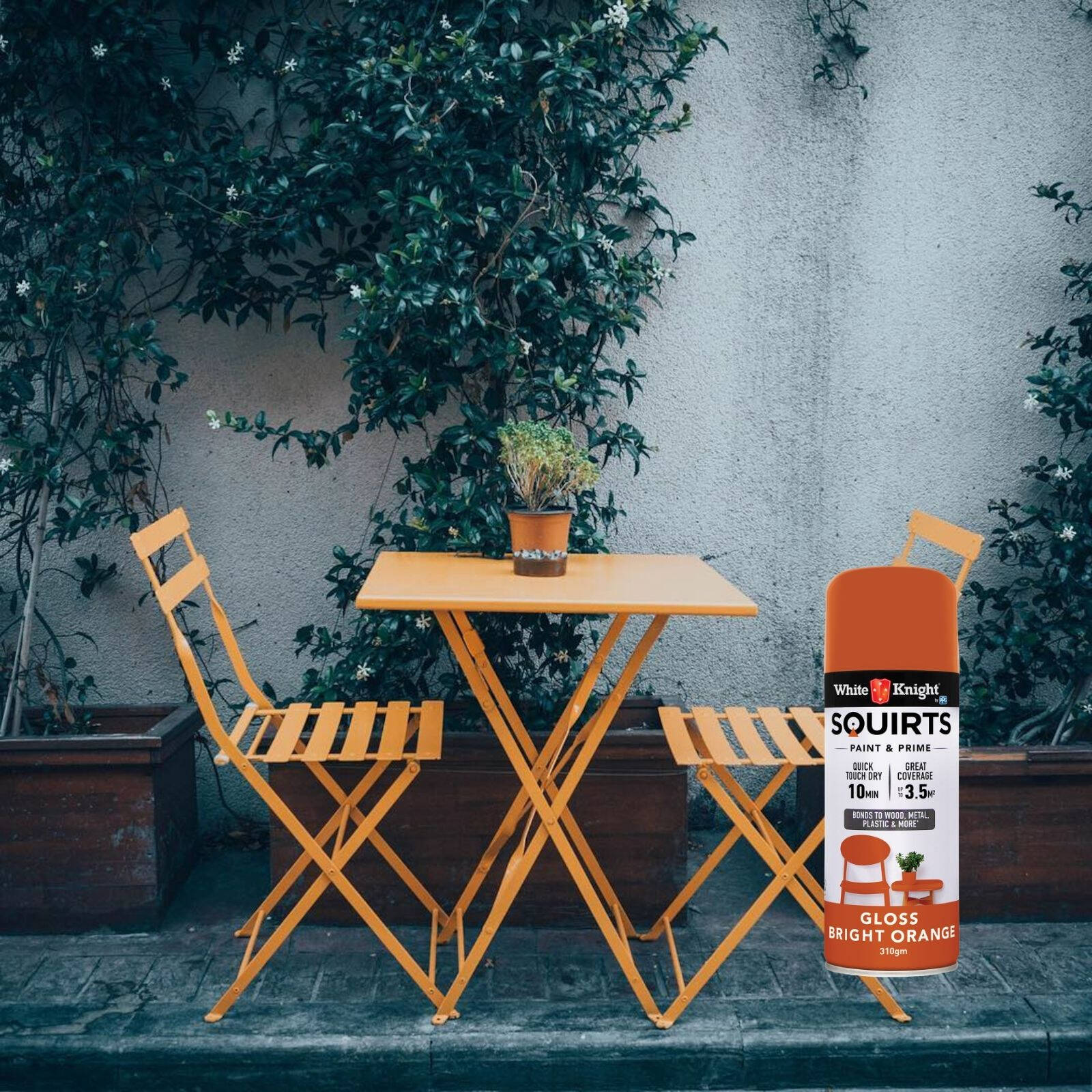 White Knight Squirts Bright Orange Gloss Spray Paint 310g - Solvent-Based, Waterproof