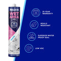 Selleys 300g White Waterproof Wet Area Silicone Sealant - 3 Pack