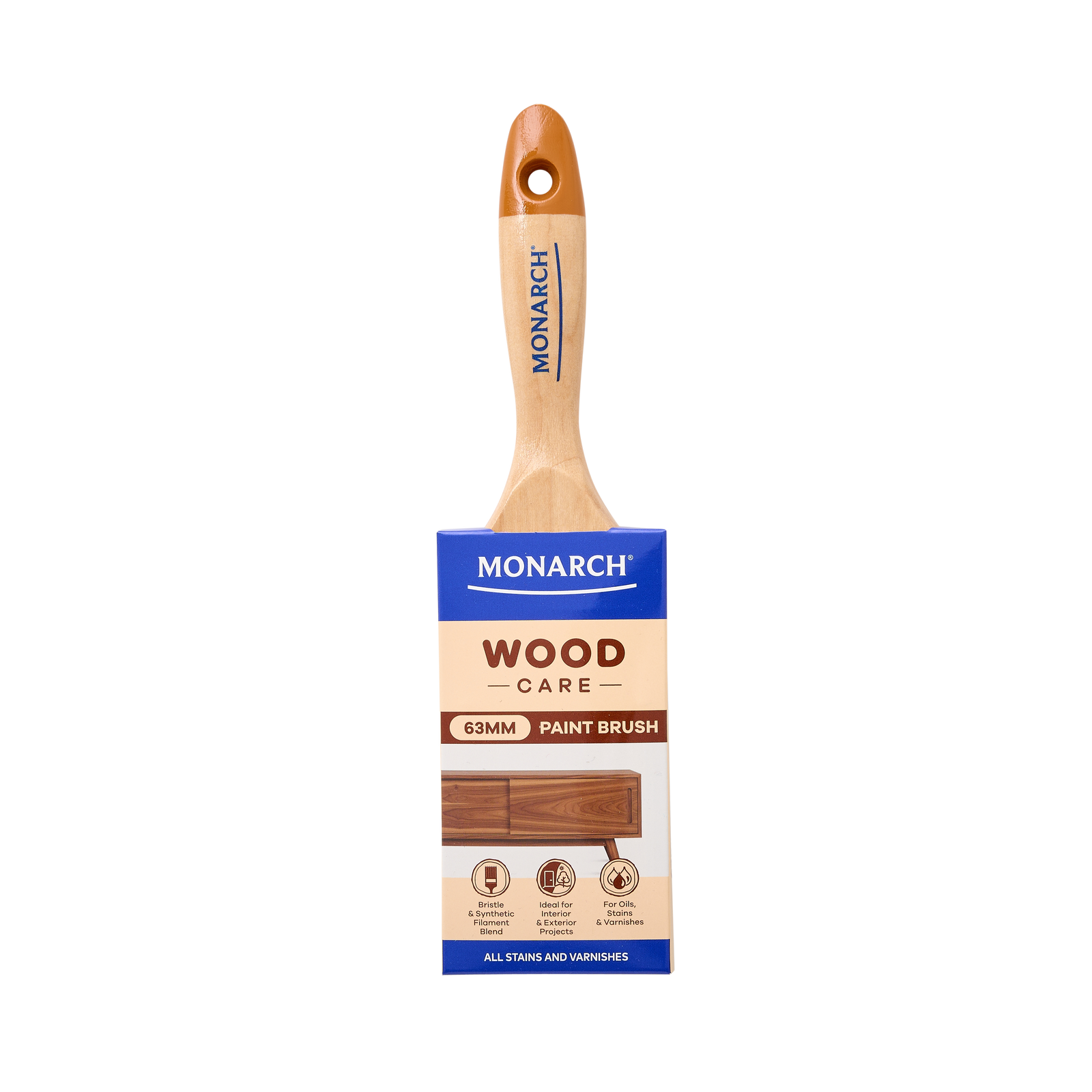 Monarch 63mm Woodcare Paint Brush Gold Filament Timber Handle