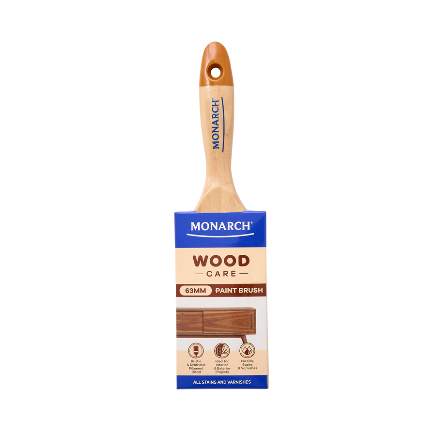 Monarch 63mm Woodcare Paint Brush Gold Filament Timber Handle