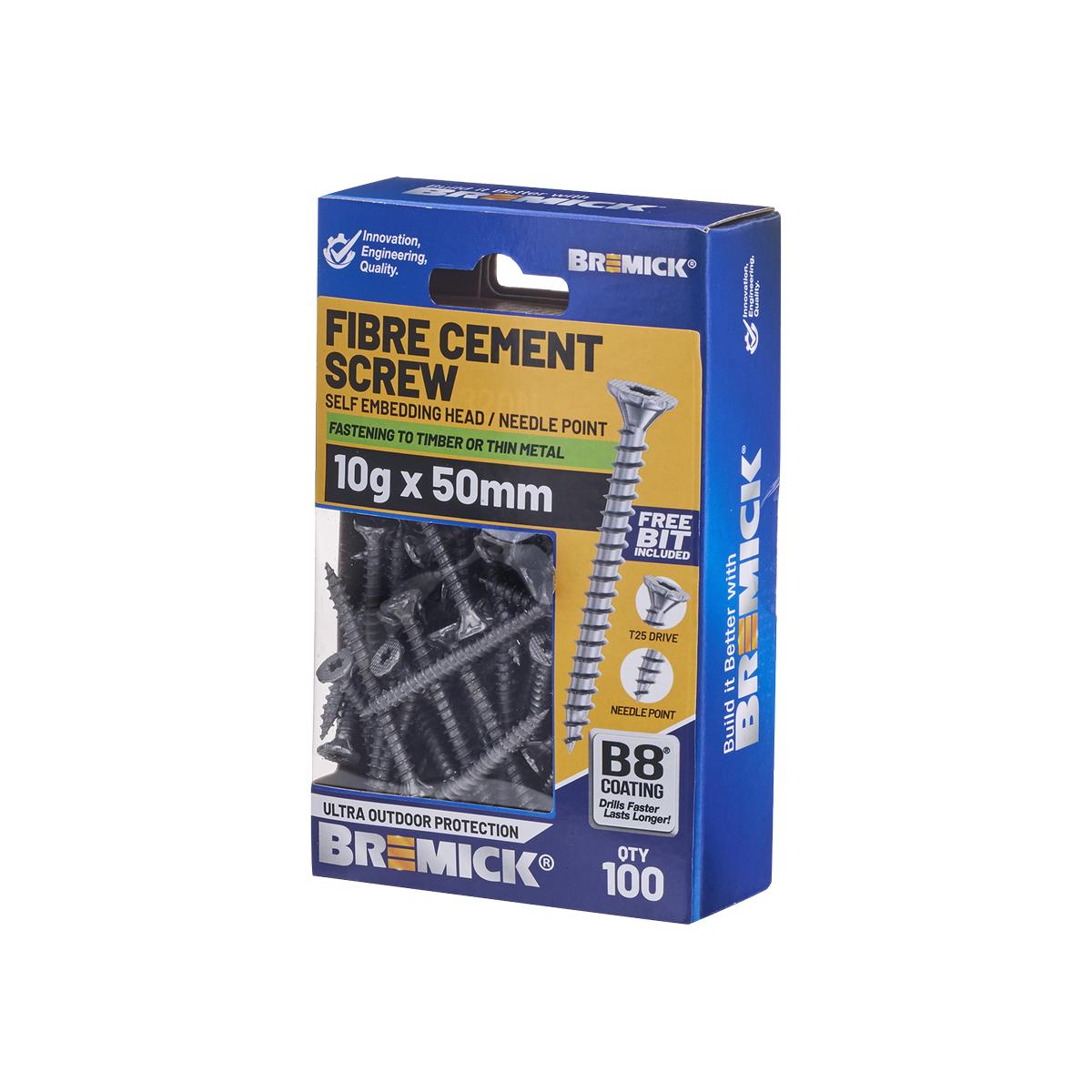 Bremick Fibre Cement Screw 10g x 50mm T25 B8 - Pack of 100 - Corrosion Resistant - SuperSaverAU - view 1