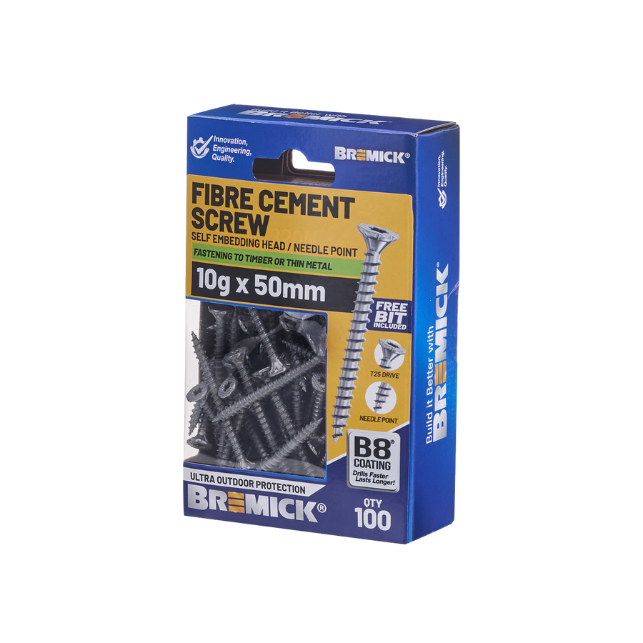 Bremick Fibre Cement Screw 10g x 50mm T25 B8 - Pack of 100 - Corrosion Resistant - SuperSaverAU - view 1