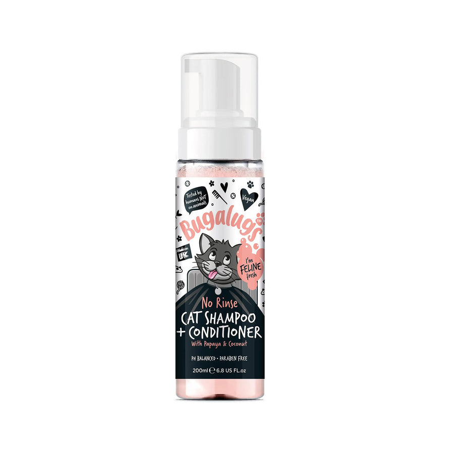 Bugalugs No Rinse Cat Shampoo and Conditioner 200ml, Papaya & Coconut