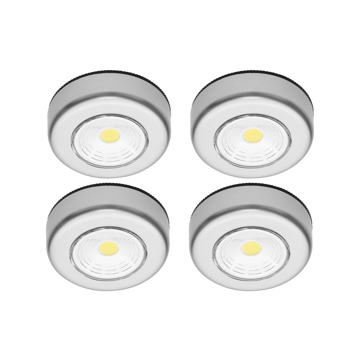 Click Led Puck Lights 4 Pack - Indoor Battery-Operated Lighting - Silver - 168mm x 25mm x 68mm - SuperSaverAU - view 1
