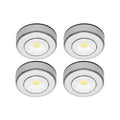 Click Silver LED Puck Lights 4 Pack, Cordless Push-On, Indoor, Self-Adhesive