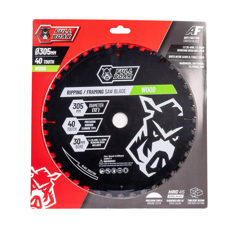 Full Boar 305mm 40T Wood Circular Saw Blade 30mm Bore