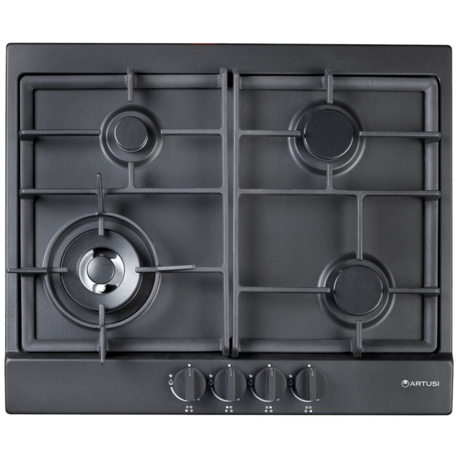 Artusi 60cm natural gas cooktop - 4 burners with wok, cast iron trivets, matte black - AGH65MB