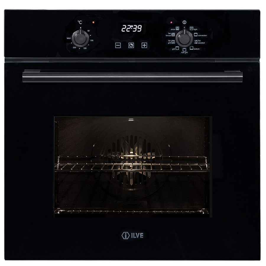 ILVE 60cm Electric Built-In Oven - Black Glass, 9 Functions, Triple Glazed Door, 15A Plug - ILO60DCBV