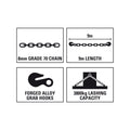 Gorilla 8mm x 9m Alloy Load Restraint Chain, 3800kg Lashing Capacity, Grab Hooks
