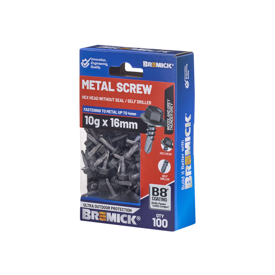 Bremick Metal Hex Screw - 10g x 16mm - B8 Coating - 100 Pack - Corrosion Resistant - SuperSaverAU - view 1