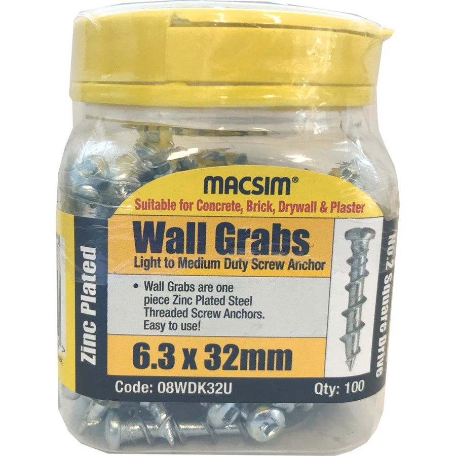 Macsim Wall Grab Anchor - 32mm - Zinc Plated Steel - 100 Pack - SuperSaverAU - view 1