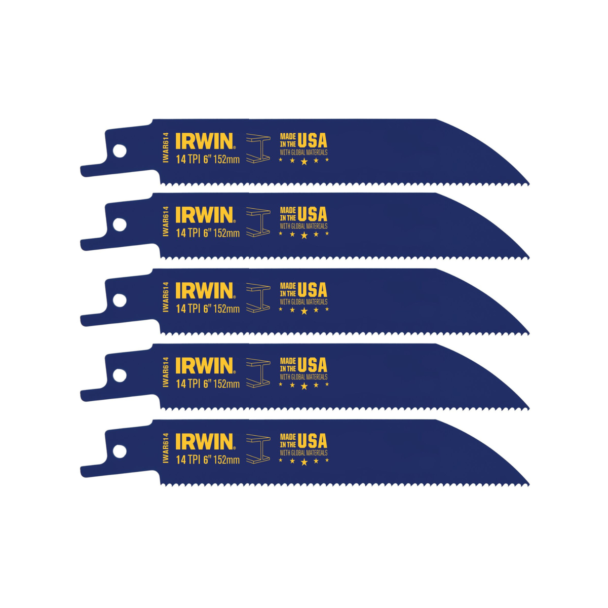 Irwin Bi-Metal Reciprocating Saw Blade 6" 14tpi 5 Pack - Black