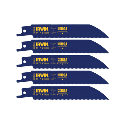 Irwin Bi-Metal Reciprocating Saw Blade 6" 14tpi 5 Pack - Black