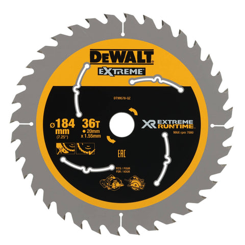 DeWALT 184mm 36T XR Circular Saw Blade for Timber DT99578-QZ