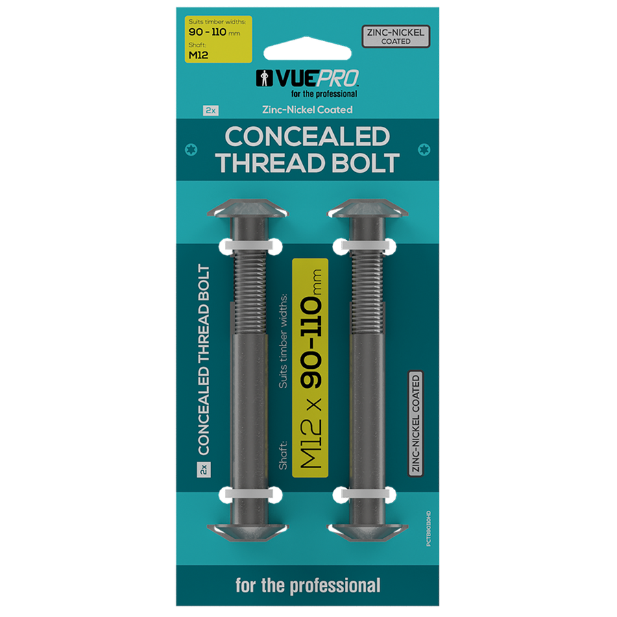 Vuepro Concealed Thread Bolt - 90-110mm - Zinc Nickel Coated - Heavy Duty - SuperSaverAU - view 1