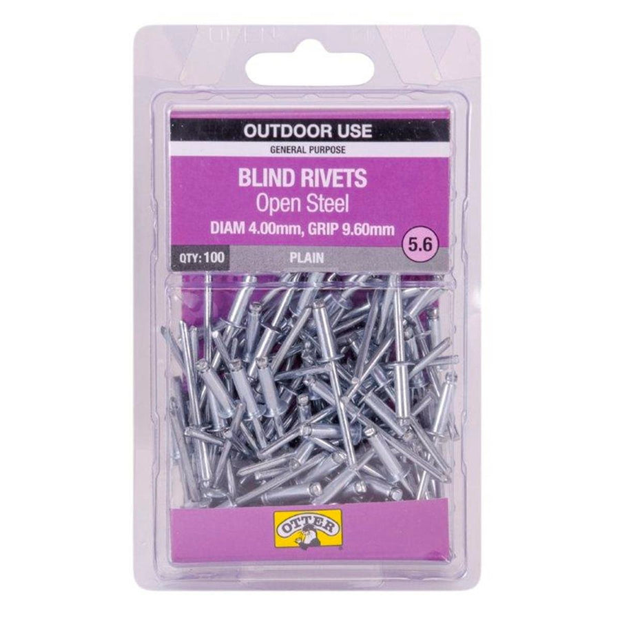 Otter Open Steel Blind Rivets 4.0 x 9.6mm 100 Pack High Strength - SuperSaverAU - view 1