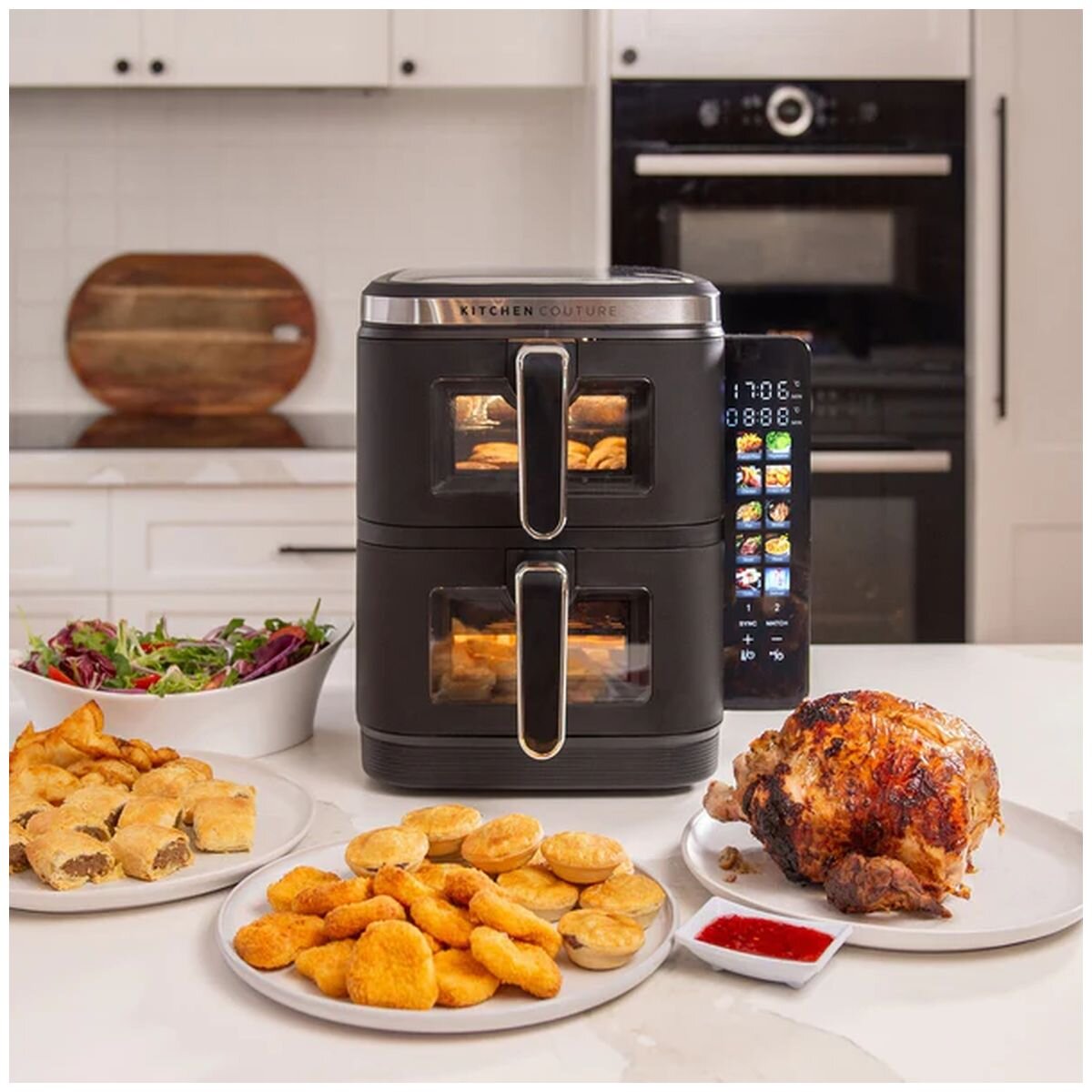 Kitchen Couture Vertex Dual Drawer Air Fryer 11L - Stainless Steel - Clear View, 12 Presets - 10005862