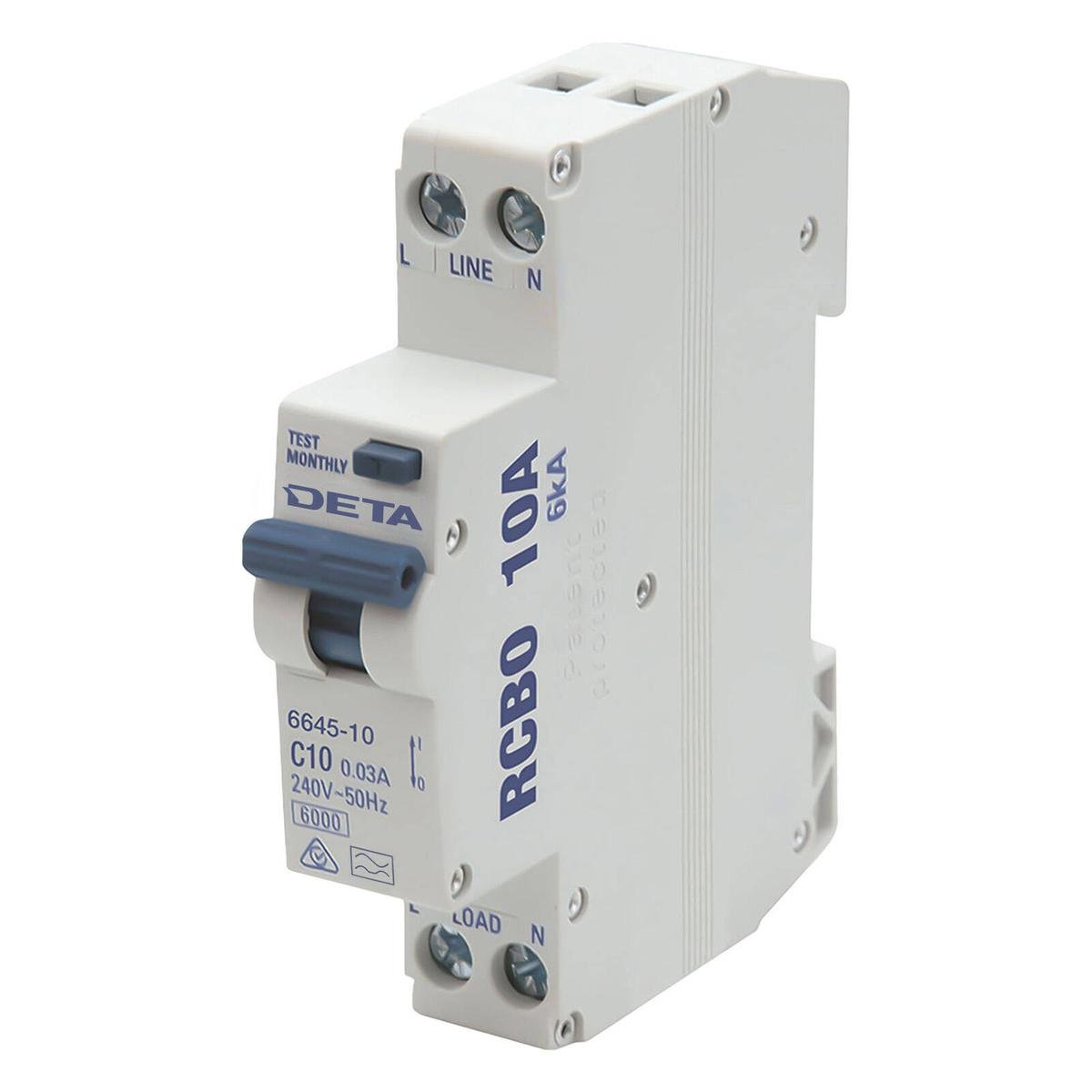 DETA 10A Residual Circuit Breaker with Overload Protection - 18mm - 1P+N - SuperSaverAU - view 1