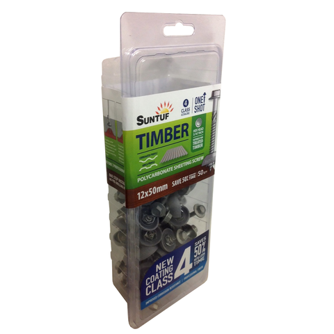 Suntuf One Shot Polycarbonate Roofing Screws 50mm Galv Hex Head - 50 Pack