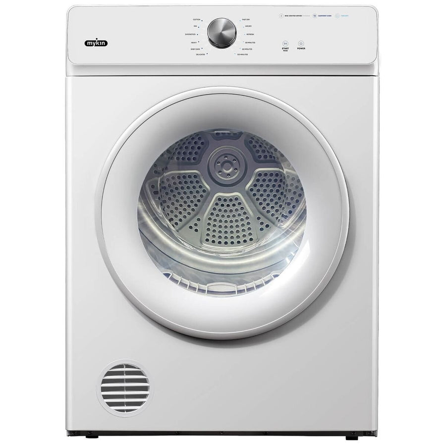 Mykin 8kg Vented Dryer - 12 Drying Programs, Reverse Tumble, Wall Mountable, White - MVD28W