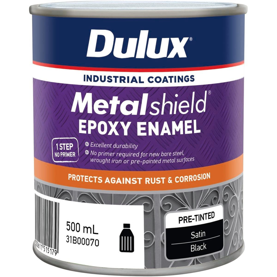 Dulux Metalshield 500ml Epoxy Enamel Satin Black - Durable Rust Protection - SuperSaverAU - view 1