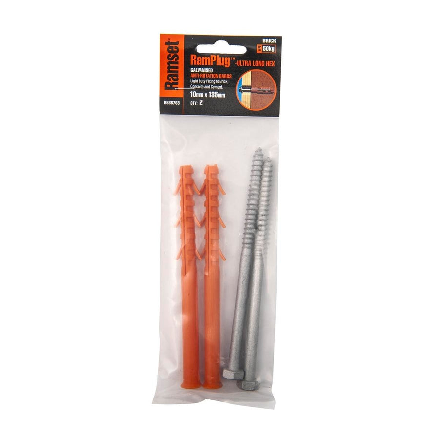 Ramset Ultra Long Hex Anchor 10 x 135mm Nylon Galvanised 2 Pack - SuperSaverAU - view 1