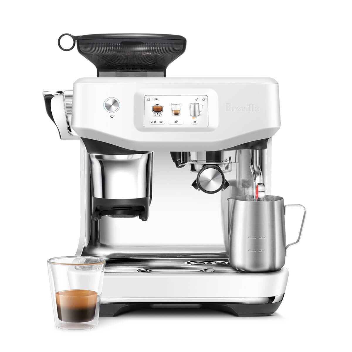 Breville Barista Touch Impress Coffee Machine - 13 Presets, Auto MilQ, Sea Salt White - BES881SST2IAN2