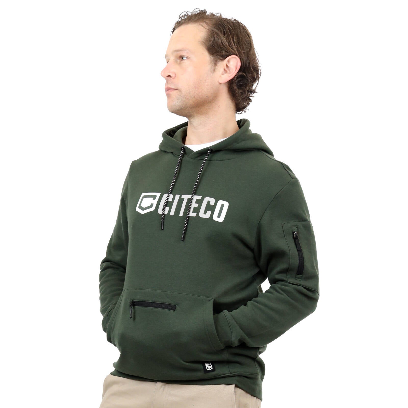 Citeco Khaki Hoodie - Men's Cotton/Polyester Work Hoodie, Small