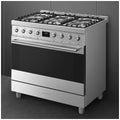 Smeg 90cm Dual Fuel Pyrolytic Freestanding Oven - Six Burner Gas Cooktop, Stainless Steel - CSP9GMXA2