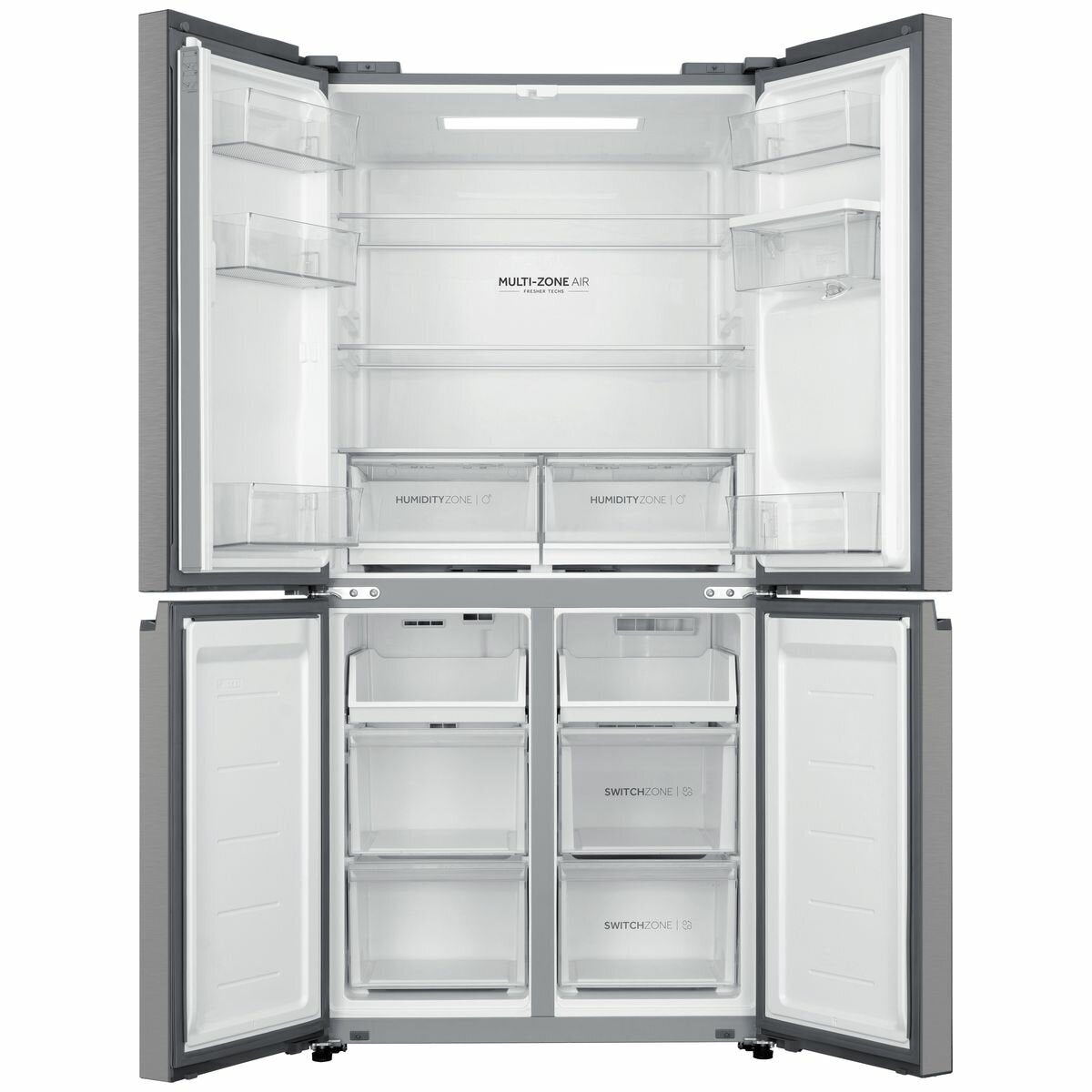 Haier 508L Quad Door Fridge - Satina Silver - Non-Plumbed Water Dispenser - SwitchZone - HRF580YHS