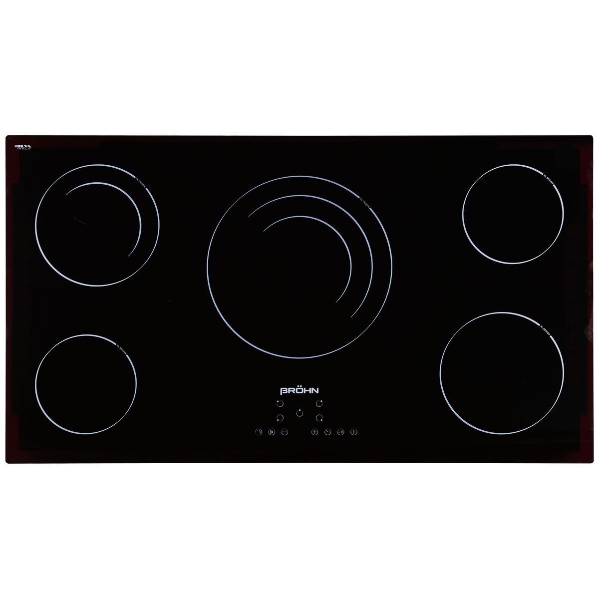 Brohn 90cm Built-in Ceramic Cooktop - Black Glass, 5 Zones, Triple-Ring Zone, Touch Controls - BRCC9001