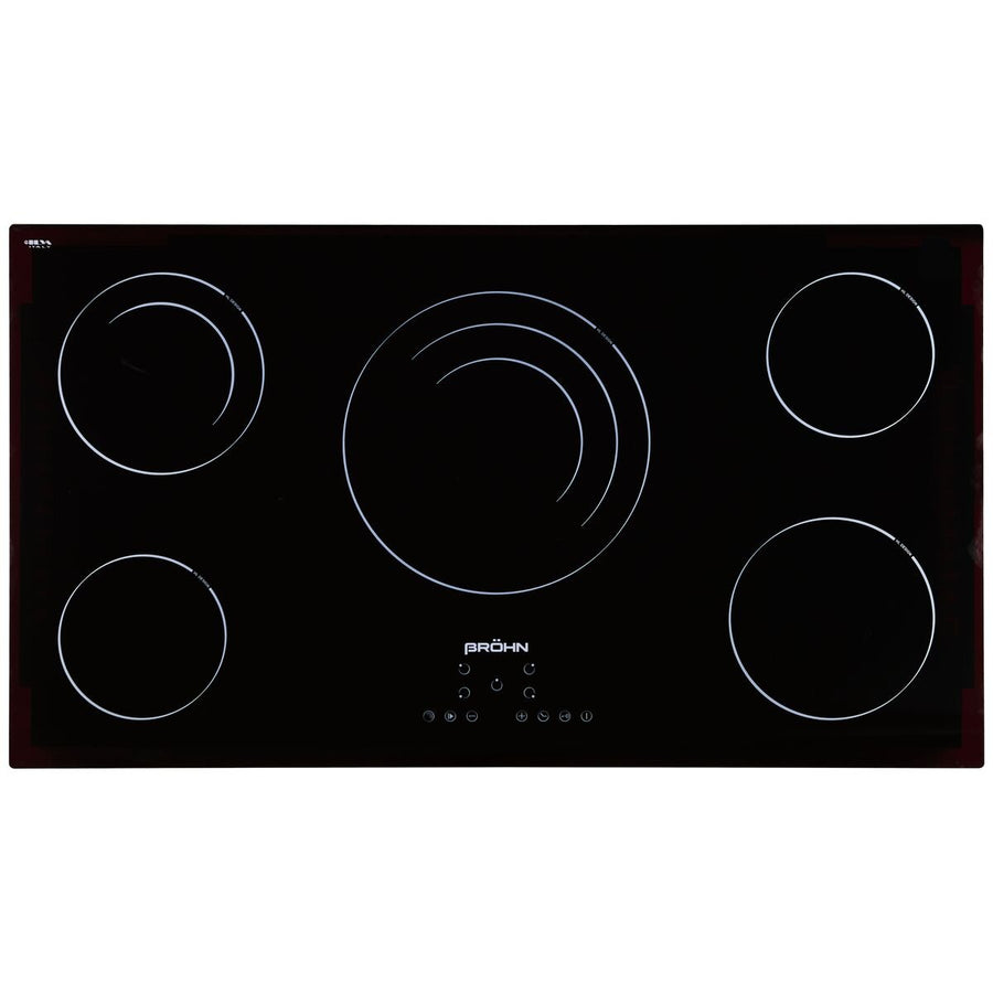 Brohn 90cm Built-in Ceramic Cooktop - Black Glass, 5 Zones, Triple-Ring Zone, Touch Controls - BRCC9001