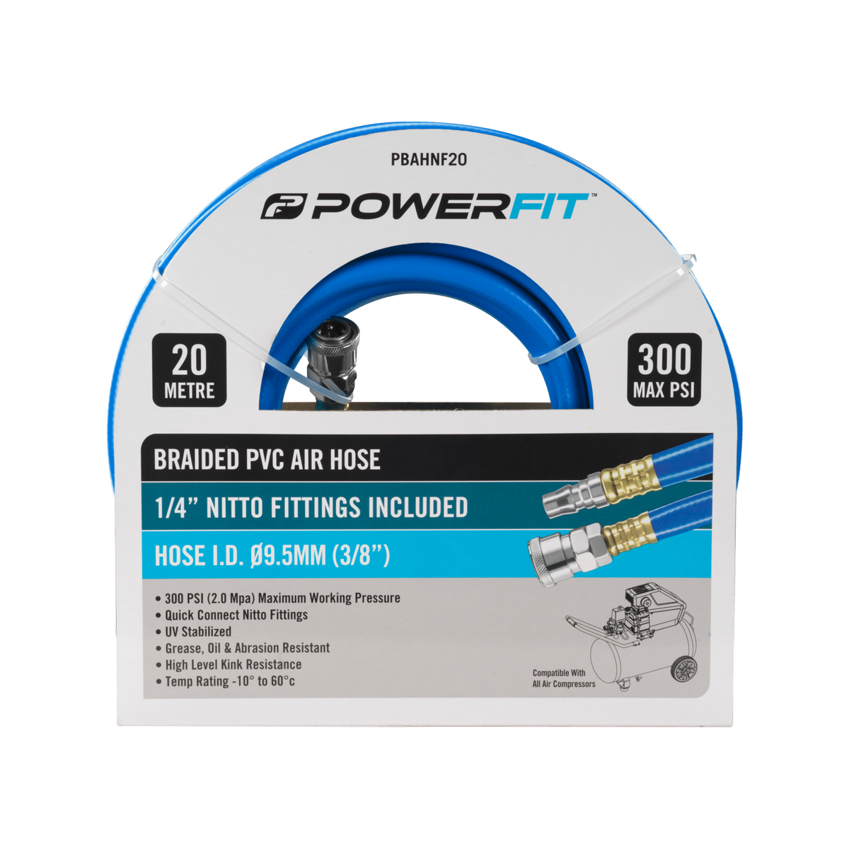 Powerfit 20m Braided Air Hose with Nitto Fittings - 300 PSI - Durable - SuperSaverAU - view 1
