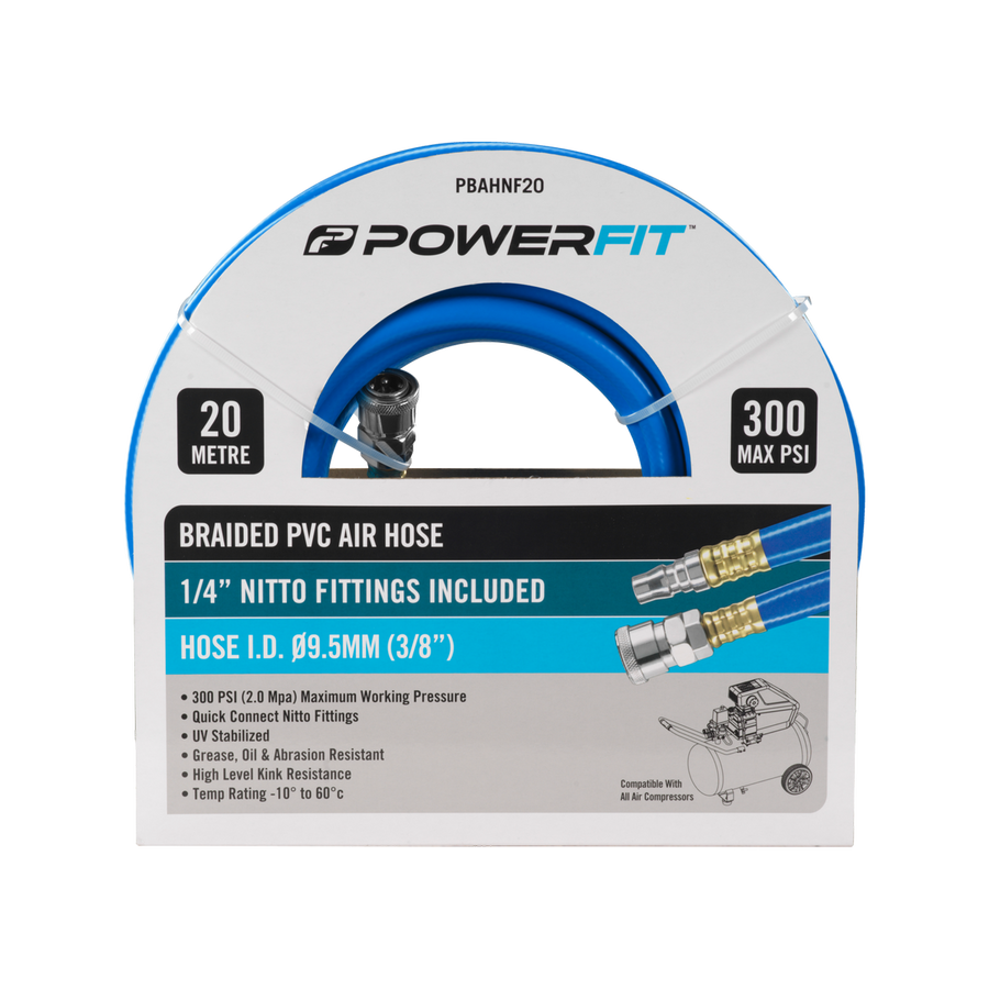 Powerfit 20m Braided Air Hose with Nitto Fittings - 300 PSI - Durable - SuperSaverAU - view 1