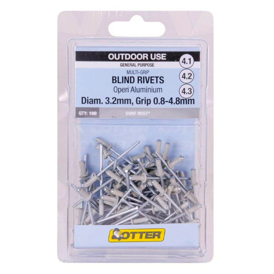 Otter Multi Grip Open Aluminium Blind Rivets 3 2 x 0 8 4 8mm 100 Pack - Surf Mist - SuperSaverAU - view 1
