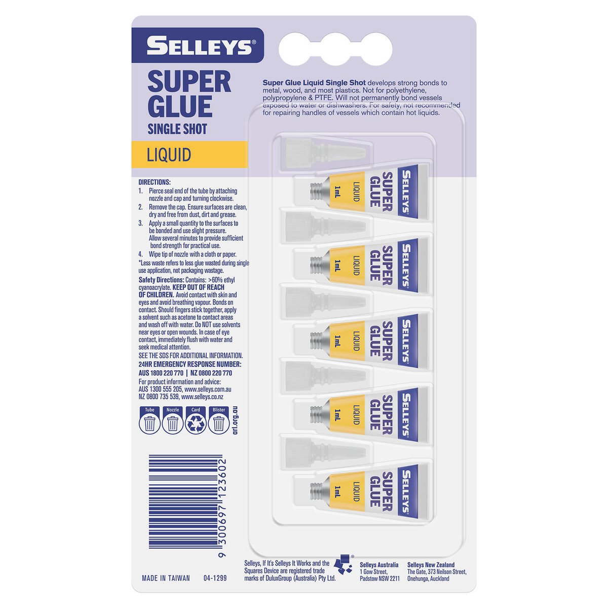 Selleys Super Glue 5 x 1ml Clear China Wood Paper Metal Rubber - SuperSaverAU - view 2