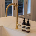 Turner Hastings Ludlow Pull Out Sink Mixer - Brushed Brass, Brass Body, White Lever Handle - LU109PM-BB