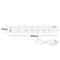 Arlec 6 Outlet Surge Protected Powerboard with PD20W USB Charging 1.8m White PB66UAC