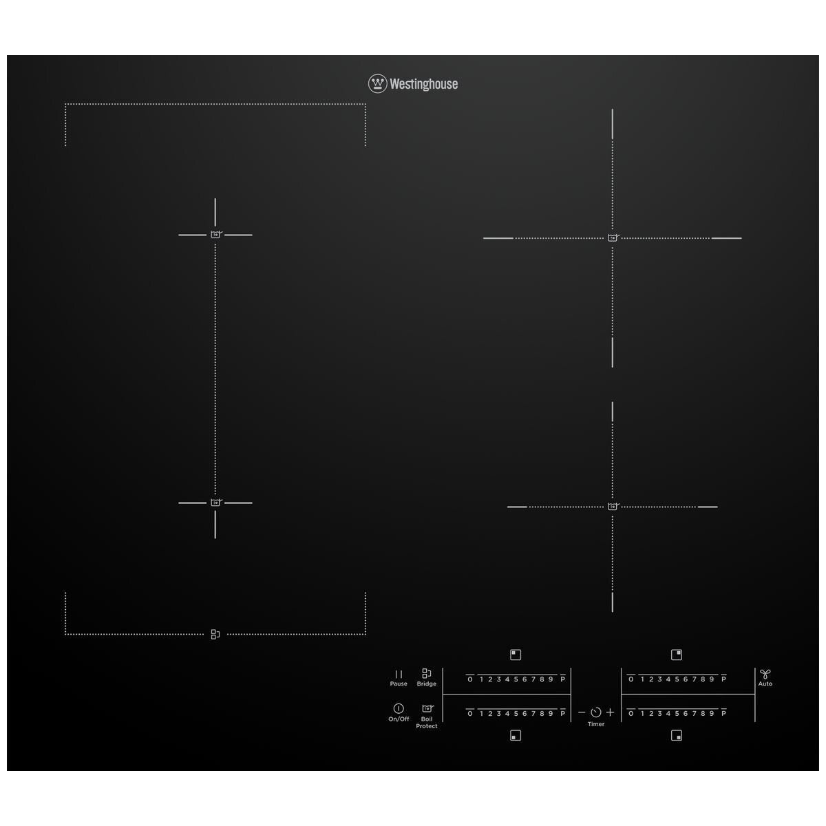 Westinghouse 60cm 4 Burner Zone Induction Cooktop - Bridge Zone, Hob2Hood, PowerBoost - WHI645BE