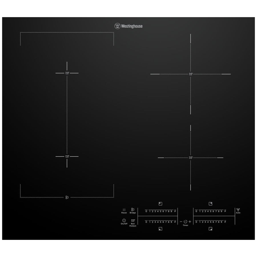 Westinghouse 60cm 4 Burner Zone Induction Cooktop - Bridge Zone, Hob2Hood, PowerBoost - WHI645BE