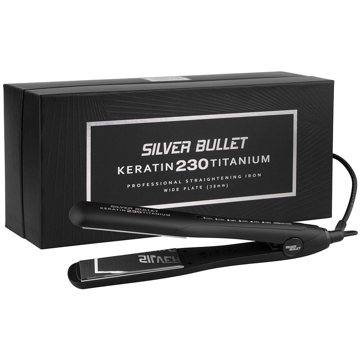Silver Bullet Keratin 230 hair straightener - 38mm wide titanium plates, adjustable heat - 900461