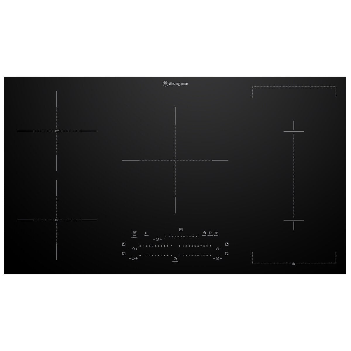 Westinghouse 90cm Five Zone Induction Cooktop with Hob2Hood - Bridge Zone, MaxiZone, BoilProtect - WHI955BD