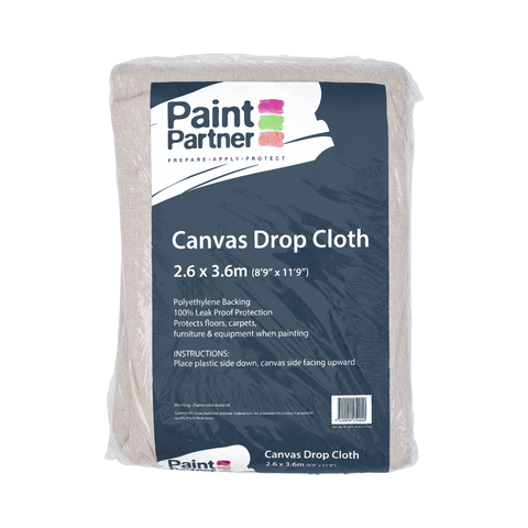Paint Partner 2.6 x 3.6m Plastic Backed Canvas Drop Sheet, Cotton Polyester