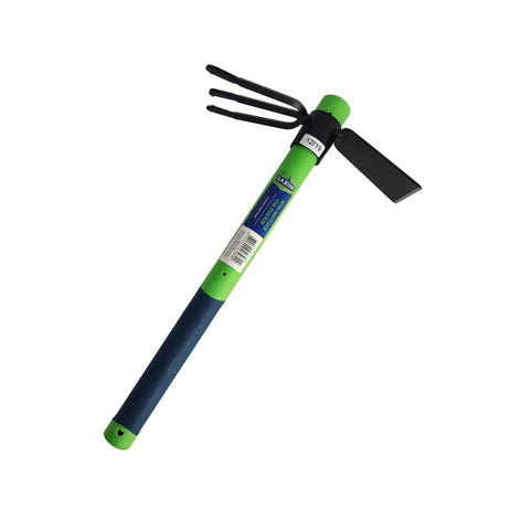 Saxon Mini Mattock Cultivator - 3 Prong - Fiberglass Handle - Green - 210mm x 370mm - SuperSaverAU - view 1
